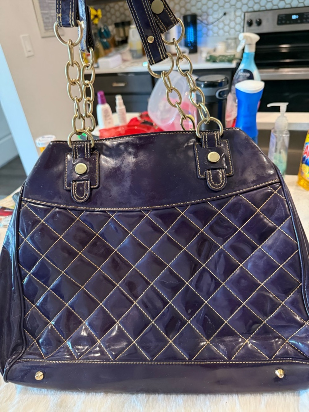 Women's Quilted Patent Tote Handbag - It has some minor flaws.
